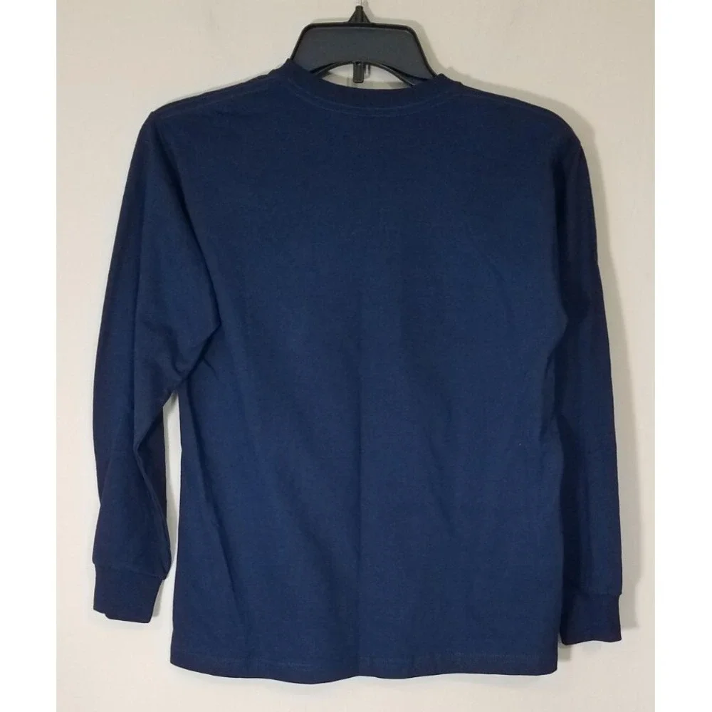 2-Fruit of the Loom Long Sleeve Crew Shirts Boys L (10-12) Blue Tees Cotton‎ NEW